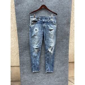 Diesel Waykee Jeans Mens 28 Blue Denim Distressed Ripped Slim Fit Sweat Pants